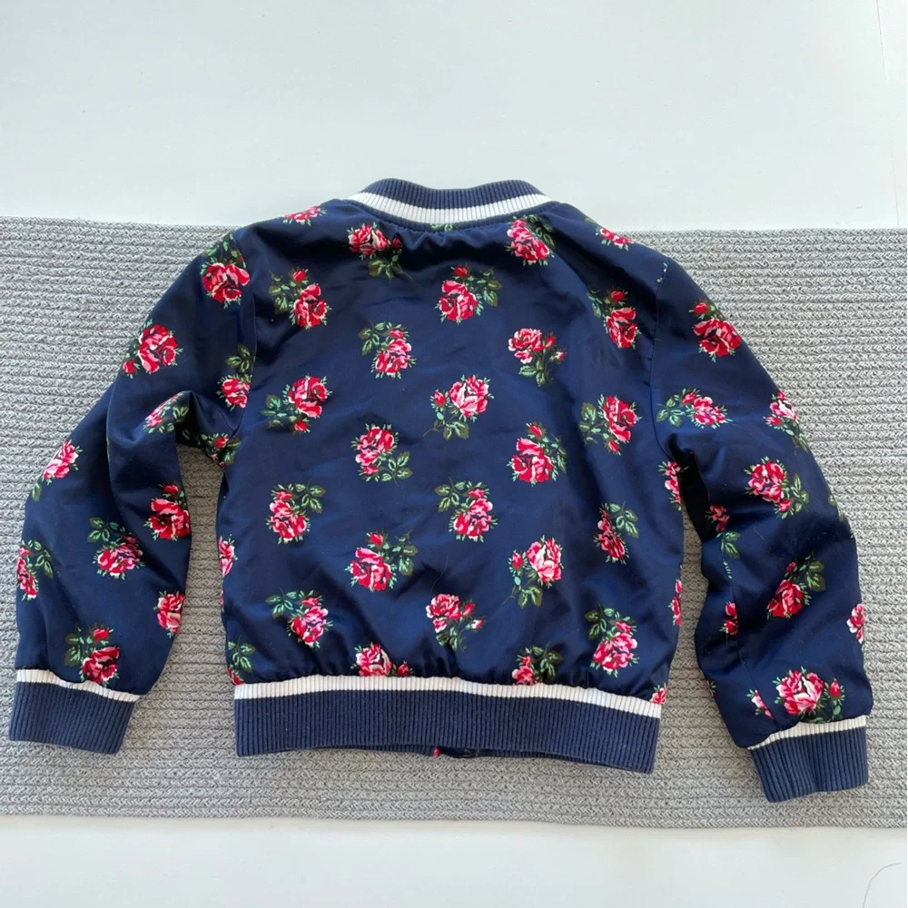 GAP Kids Navy Blue Rose Floral Silky Bomber Jacket Size XS (4-5)